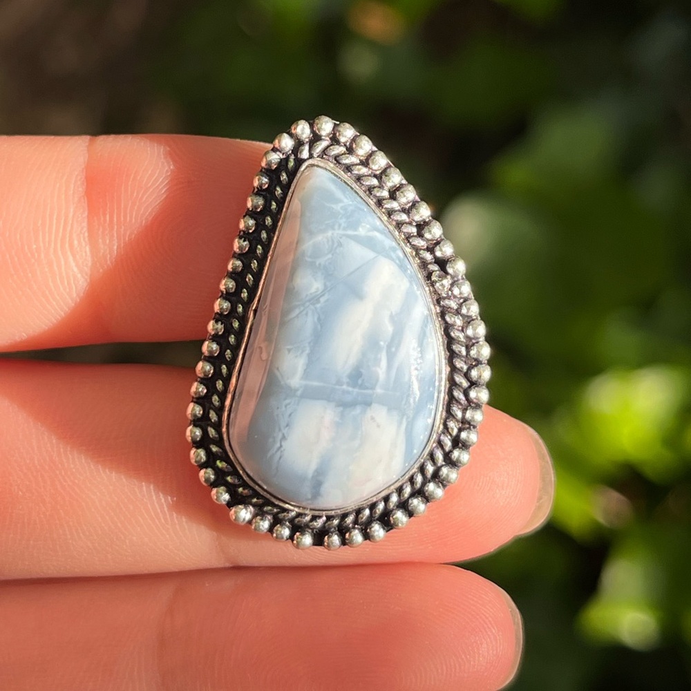 Size 6.75 925 silver plated odd shape Owyhee opal ring 2382